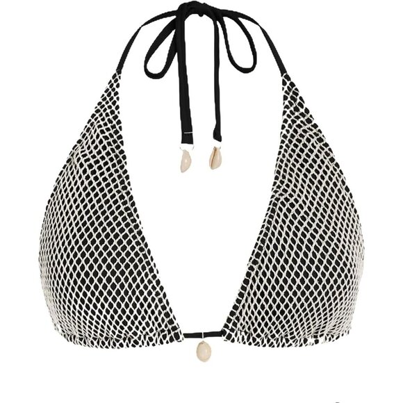 🆕Women Black Triangle Bikini Top Fishnet Tie Back String Swimsuit Bathing Suit - Picture 1 of 4